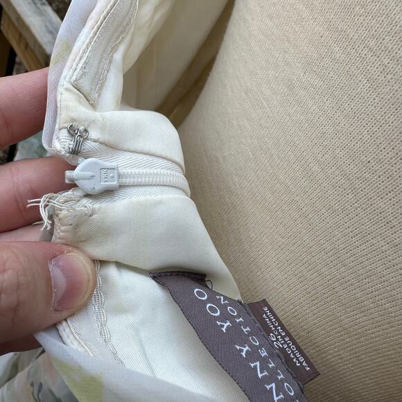 Jenny Yoo Chiffon Convertible Strapless Dress Garden Print Size 26 Green Ivory - Picture 10 of 11